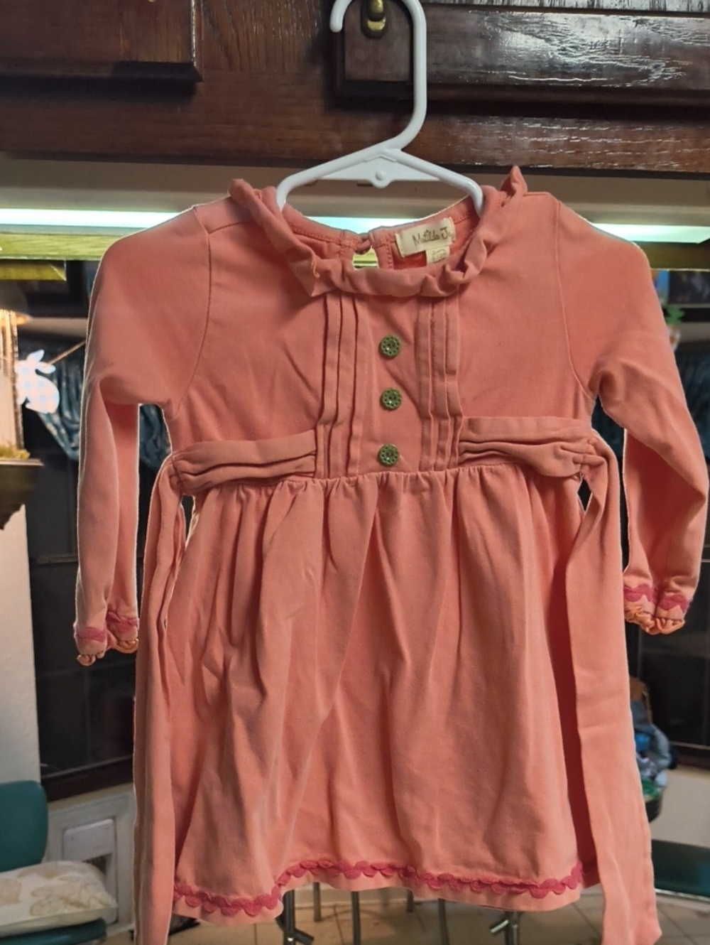 Matilda Jane Coral Long-Sleeve Dress with Ruffle Collar Sz 6 To 12 Mn Guc
